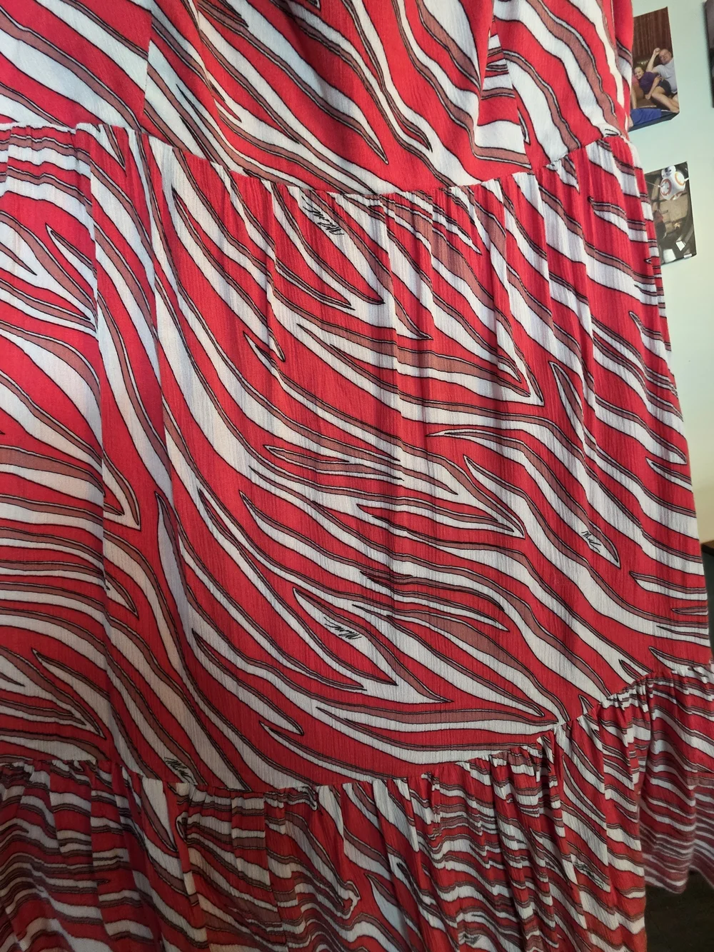 Michael Kors Red and White Striped Midi Dress